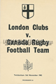 London Clubs Canada 1962 memorabilia